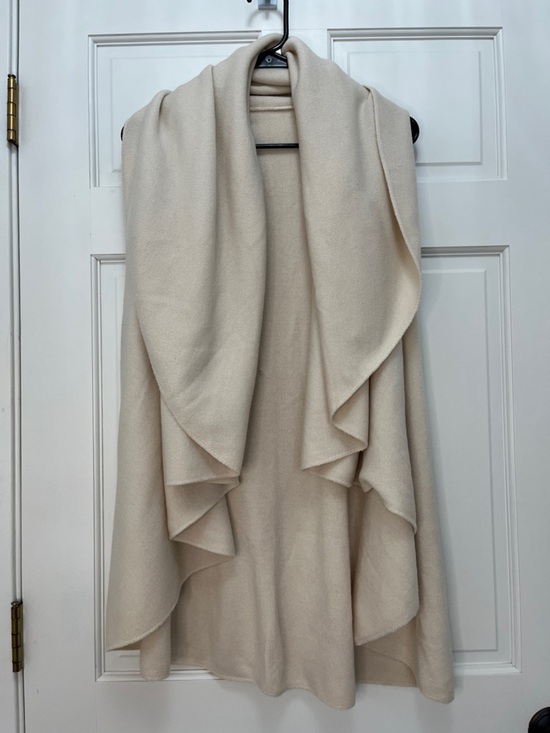 Look Sweaters - Look Cream Knit Open Front Draped Sleeveless Cardigan Vest - One Size